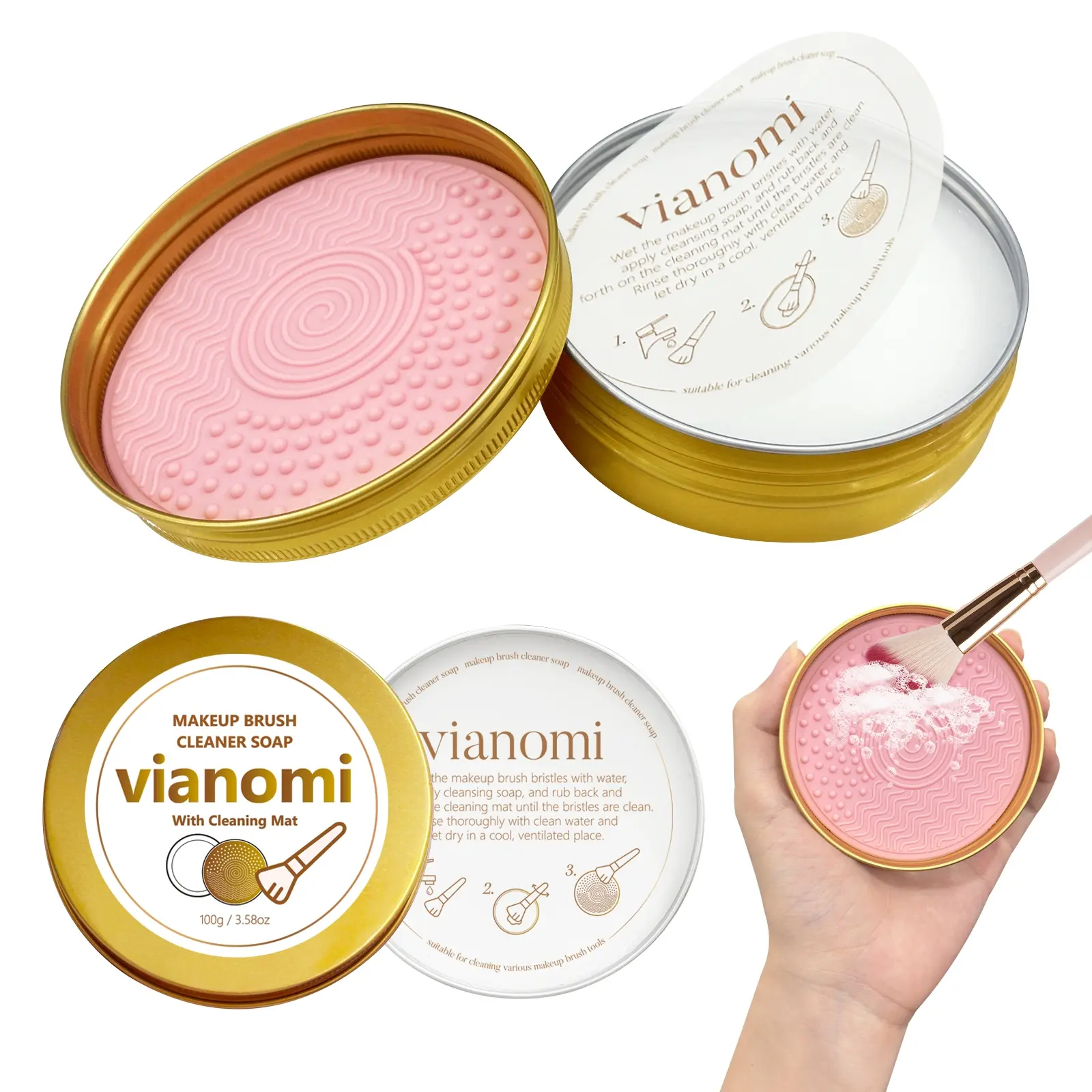 Makeup Brush Cleaning Soap with Cleaning Pad, Large-Capacity for Brushes, Beauty Blenders & Powder Puffs