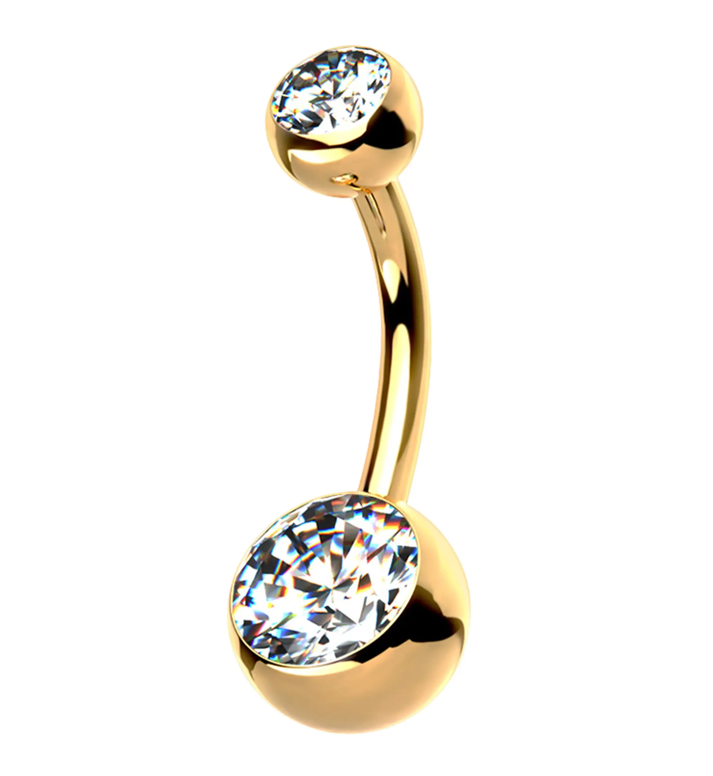 Gold PVD Clear CZ Internally Threaded Titanium Belly Button Ring