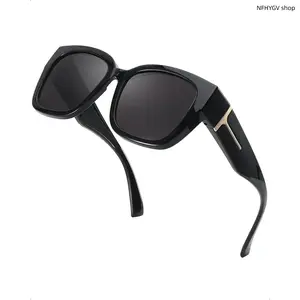 Unisex UV400 Polarized Fit Over Sunglasses Mirrored Rectangular Frame Anti Glare Eyewear Wearable With Myopia Glasses for Daily Driving Outdoor Sports Leisure Travel And Casual Daily Wearing