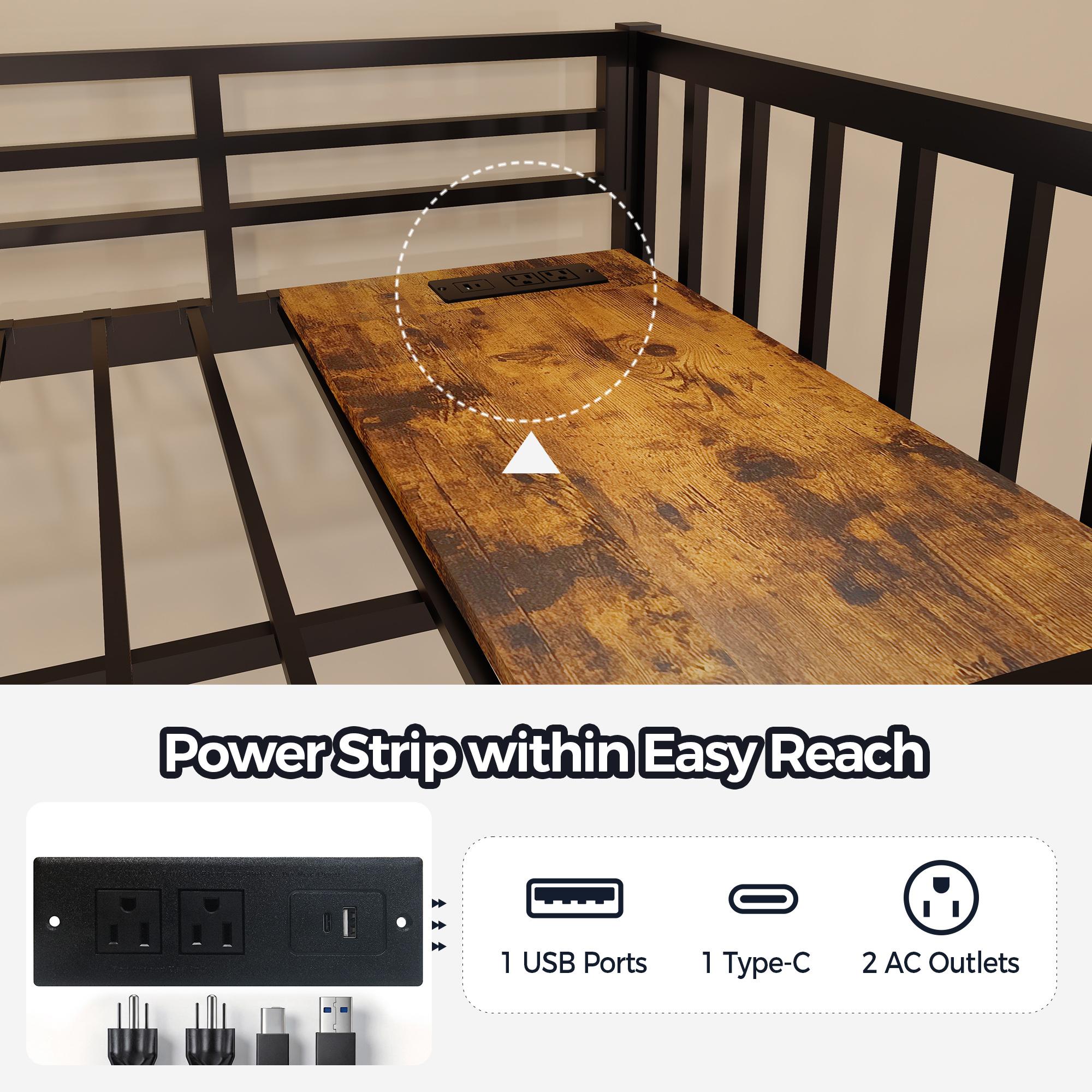 Triple Bunk Bed for 3 Kids, Metal Bunk Bed Frame with 2 Large Drawers and Charging Station, Metal Triple Bunk Beds, Separates Into 3 Twin Beds,Noise Reduced Structure, Black