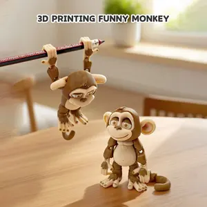 3D printed monkey animal model toys, flexible and articulated, stress-relieving ornaments, unique hanging decorations, home and office décor. Desktop or bookshelf decoration. Handmade gifts for children and adults, Easter gifts.