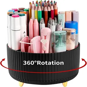 360 Degree Rotating Office Desk Organizer, Dual Use Pen Holder with 5 Slots, Stationary Organizer Holder, Office Supplies for Home School Office Use, Desk Supplies Set