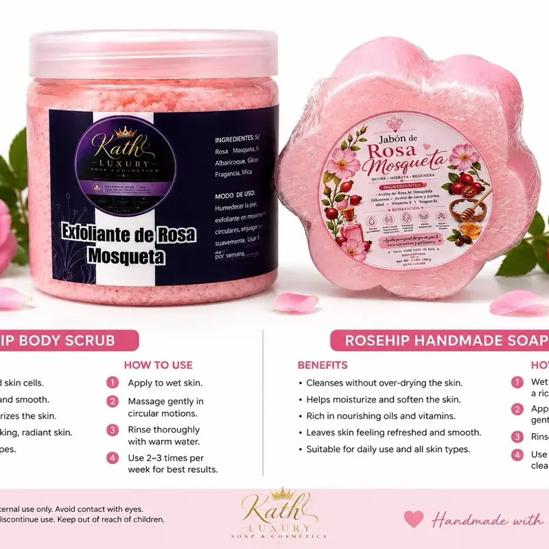 Rosehip Body Scrub & Handmade Soap Set - Moisturizing, Exfoliating Skincare Kit for Daily Use