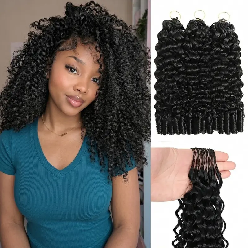 Asakiss Crochet Human Hair Pre-Separated Burmese Curly Crochet Hair for Miracle Knots Knotless Boho Braids,50g/Pack 40 Strands/Pack Time-Saving Water Wave Loose Deep Feather Crochet Hair 4-5 Packs for Full Head Protective Hairstyles For Black Women