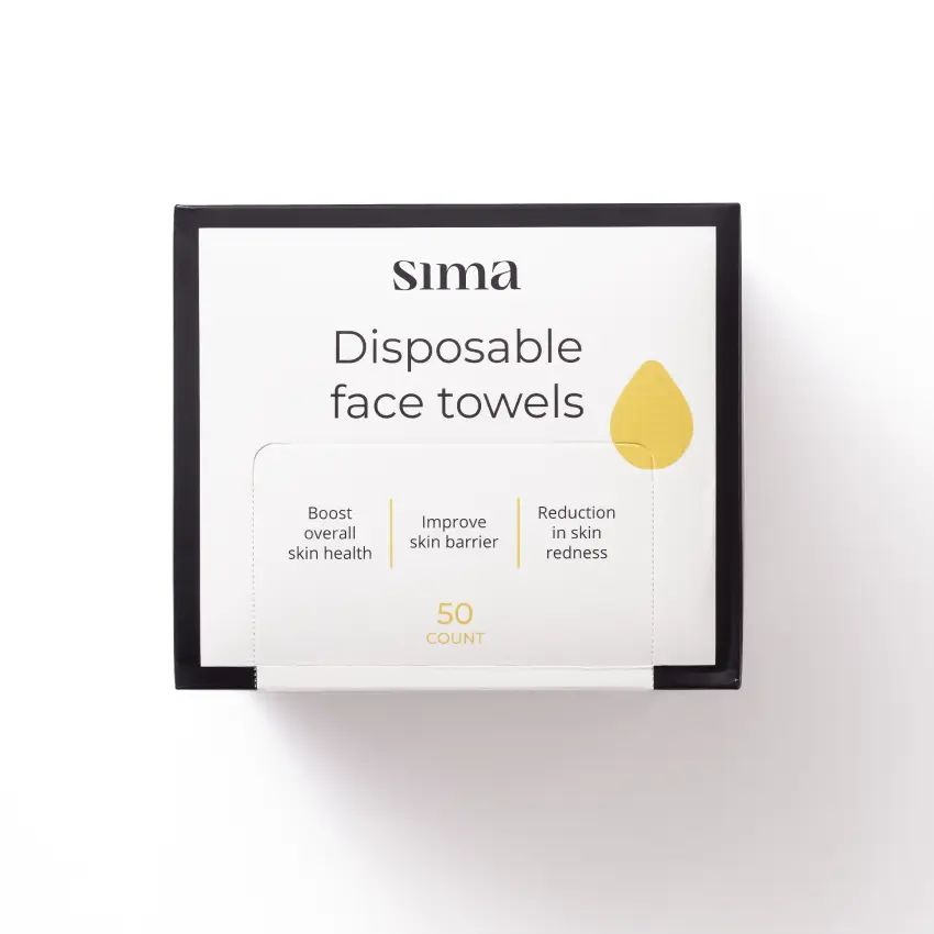 Sima XL Disposable Facial Towels (50 Count) - 100% Cotton, Lint-Free, Eco-Friendly, Dermatologist-Tested, Anti-Bacterial, Gentle for Sensitive Skin, Camping Use, Cotton Facial Wipes, Face Cleaning Towel