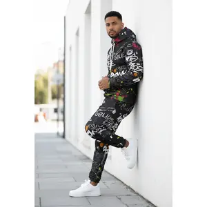 Men’s 3D Graffiti Print Hoodie And Jogger Set