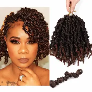 Pre-twisted Spring Twist Crochet Hair 8 Inch 4 Packs Short Curly Crochet Hair Pre Looped Crochet Braids Mini Passion Twists Fluffy Twist Synthetic Hair Extensions (8 Inch,T30#)