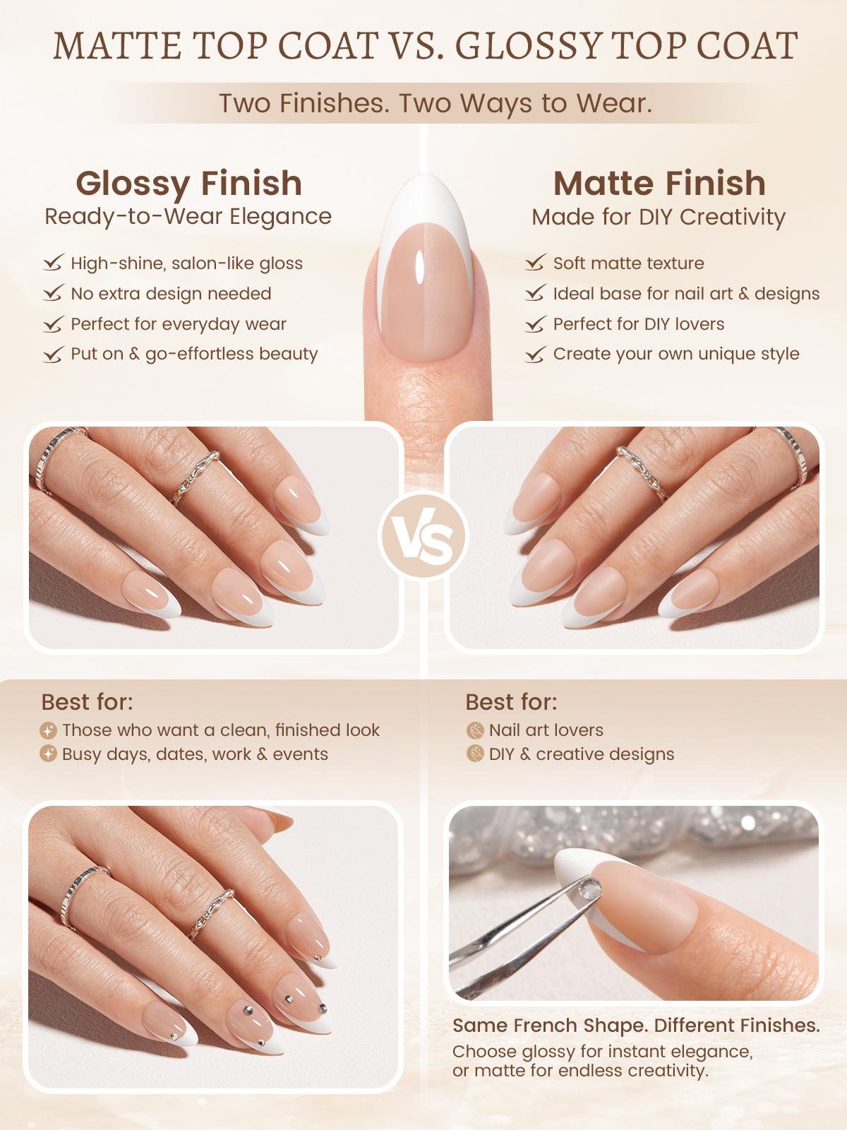 Aillsa Nude Base French Tip Press On Nails with Glossy or Matte Finish | Ready-to-Wear & DIY Options, Clean&Elegant Look for Dates, Events & Weddings