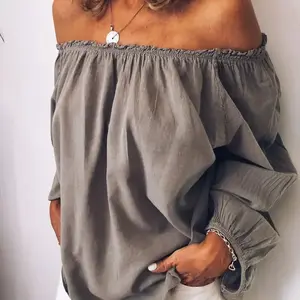 2025 Neck Elastic Pleated Cotton and Linen Solid Color Long Sleeve Women's Shirt HOT