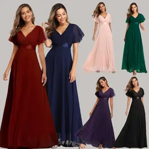 ElegantVNeckChiffonMaxiDressforWomenFlutterSleeveFormalPlusSizetummyflatteringdressesEveningGownclassymodestdress