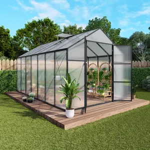 8x14 FT Aluminum Greenhouse Walk-in Polycarbonate Heavy Duty Windproof Raised Base Anchor Outdoor Backyard All Season Plant Growing Tent Green House with Raised Base and Anchor, Home Furniture and Household Product Search Terms