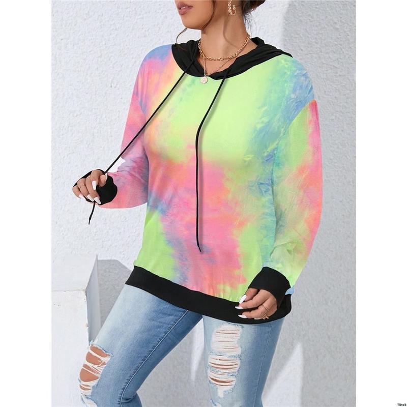 Sleeve Long Patchwork Plain Plus tiktok LUNE Size Color Casual Hoodie