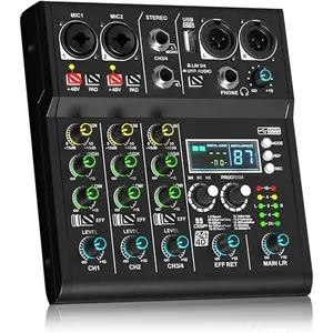 XR-4 Black Professional 4- DJ Mixer with Built-in DSP 99 Sound +  5.0 USB Recording Karaoke Live Performance Portable Design +48V Phantom Power