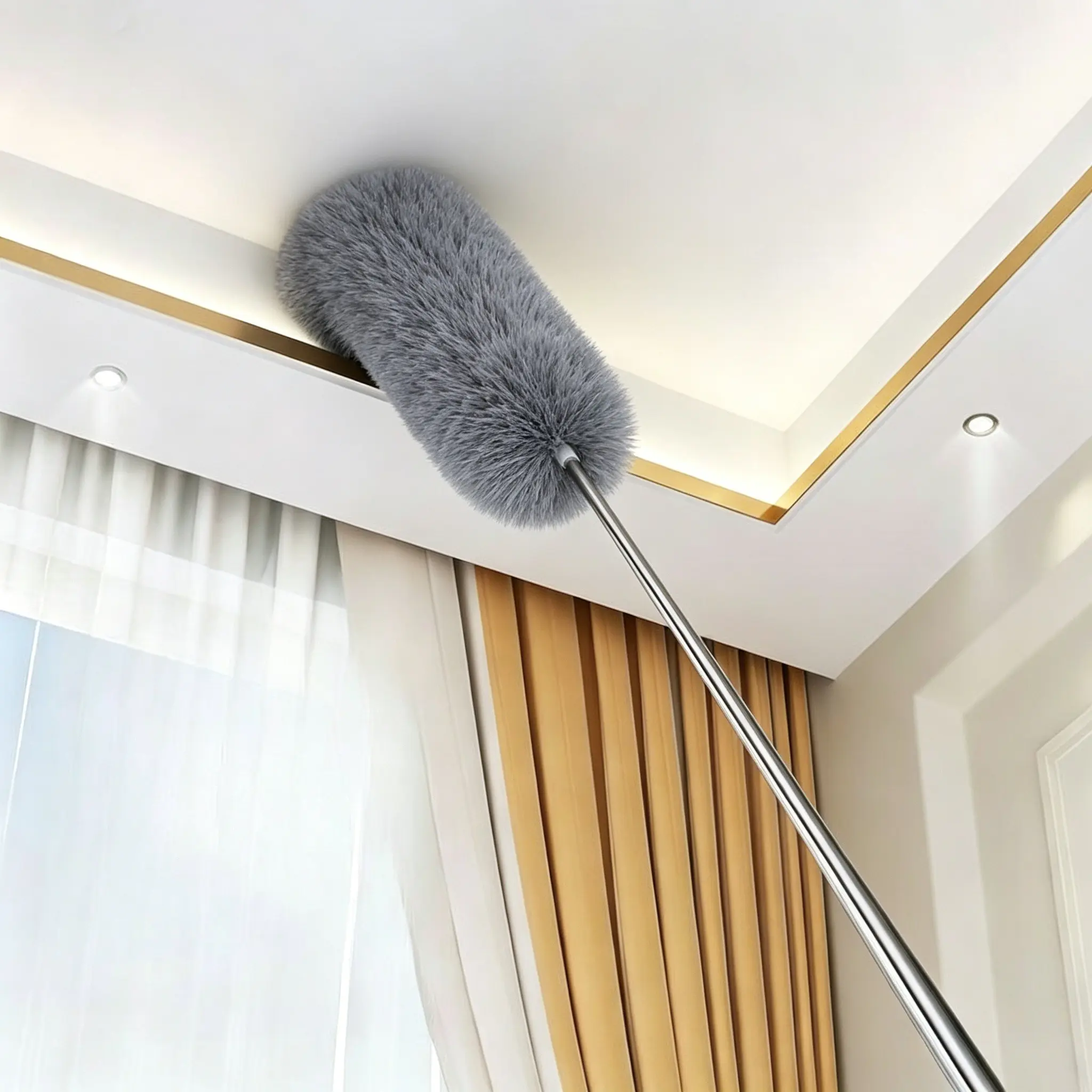 Extendable Stick-Type Microfiber Duster - Adjustable, Bendable, Washable Reusable Home Care Tool for Ceiling Cleaning, Furniture & Car Cleaning, Sweeping Spider Webs Under Beds, Extendable Duster