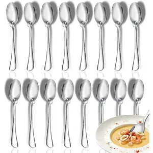12 Pcs Tablespoons Set, 7.3" Dinner Spoons, Top Food Grade Stainless Steel Spoons Silverware Set, Cutlery Soup Spoons, Mirror Finish & Dishwasher Safe