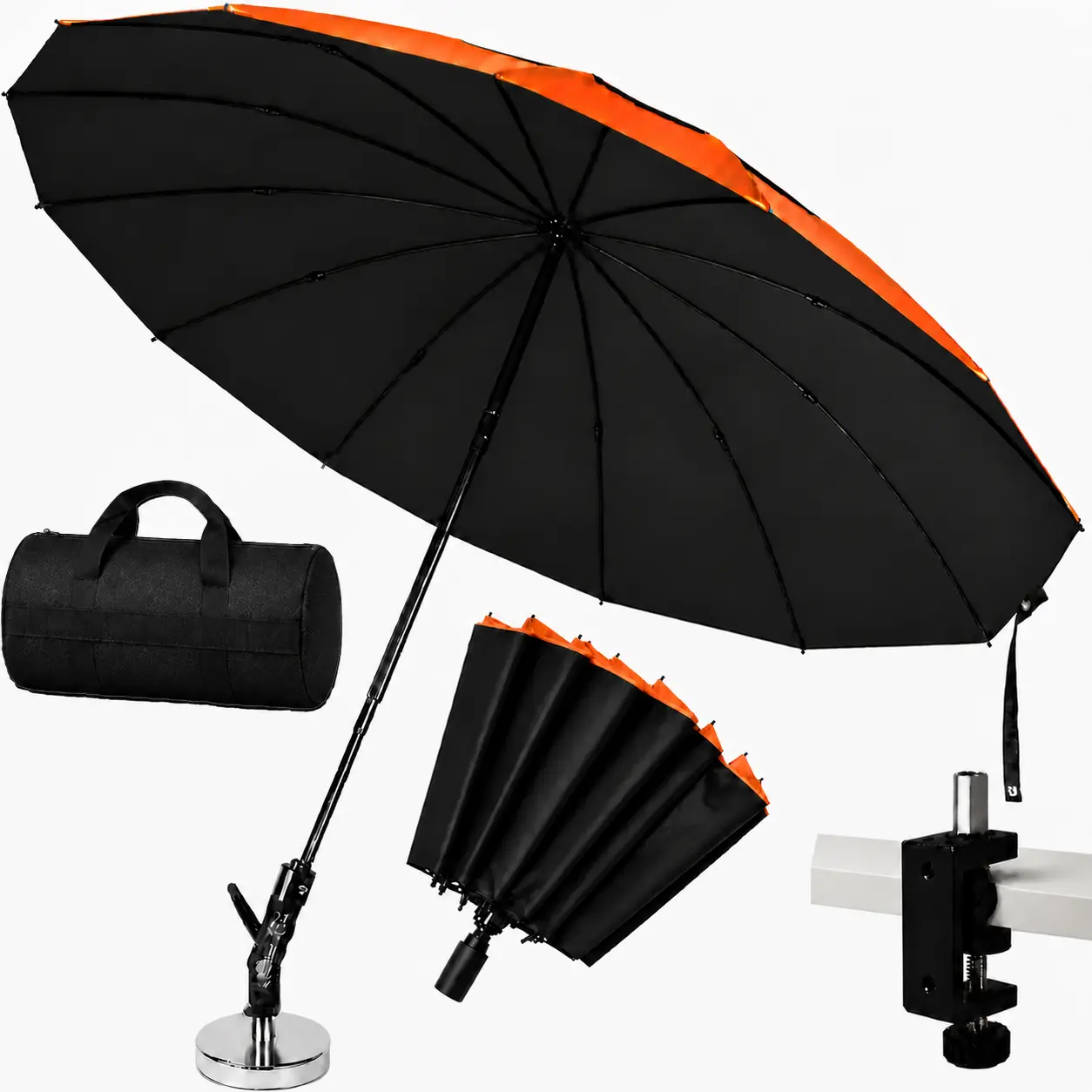 [2026 Upgraded] 60 in Magnetic HVAC Umbrella with Magnetic Base and Universal Clamp,Design for outdoor work . Portable Adjustable Shade for Outdoor Sun and Rain Protection.