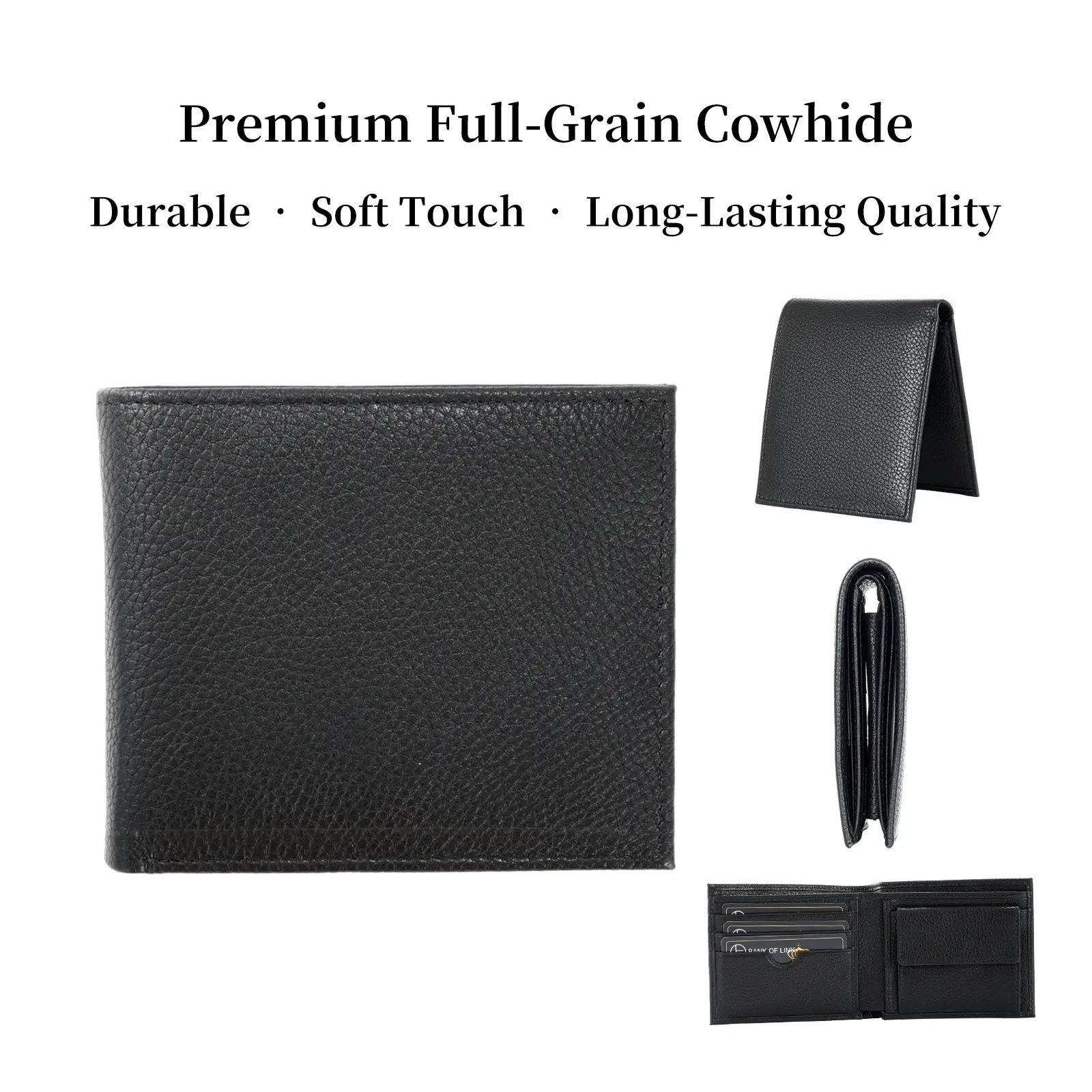 Premium Full-Grain Leather Men's Wallet with RFID Blocking Security 2 Bill Compartments 5 Card Slots & Coin Pocket Lightweight Durable Color Box