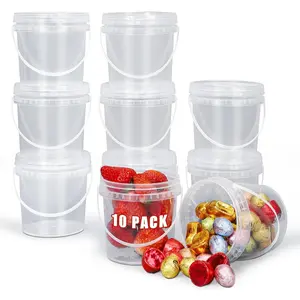 Airtight Clear Plastic Bucket with Lid, Ice Buckets for Parties,  Ice Cream Tub with Handle,  Storage Container,  Grade Freezer and Microwave Safe for Sauce, Soup
