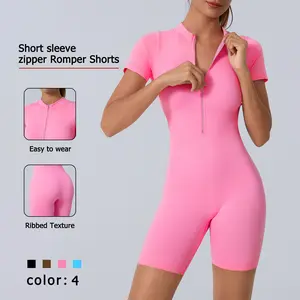NcmRyu Women's Short Sleeve Zip-Front Romper  & 4-Way Stretch for Gym Yoga -Sporty Jumpsuit Workout Jumpsuits Stretchable Activewear women sport clothing