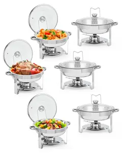 GARVEE 6 Pack 5QT Round Stainless Steel Chafing Dish Buffet Set for Home Parties, Christmas Gatherings, and Catering Events - Durable and Stylish Buffet Server
