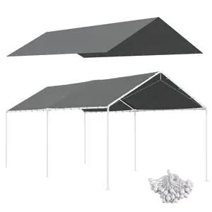 Outsunny 10' x 20' Carport Replacement Top Canopy Cover, UV Resistant and Water Resistant Car Port Portable Garage Tent Cover with Ball Bungee Cords, Dark Gray, Only Cover