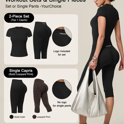 TIMEOFF Women's High Waist High Hip Cut Capri Leggings - 4-Way Stretch, Butt-Lifted, Seamless Breathable Polyamide Blend, Tummy Control, Non-Slip Elastic Waistband, No Ride-Up Slim-Fitting Workout Gear | Ideal for Yoga, All Seasons, From Gym to Errands, P