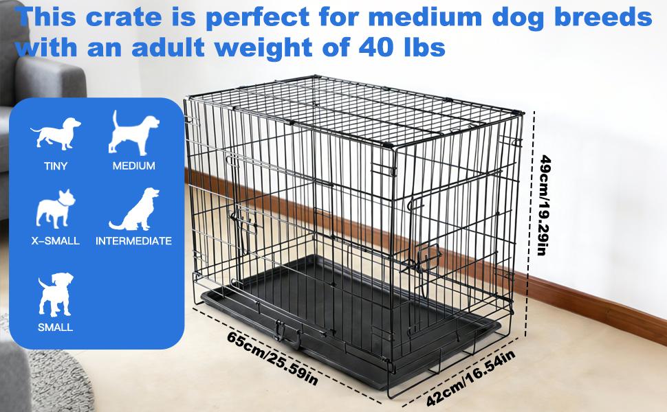 Homes for Pets 30-Inch Single Door Folding Dog Crate – Heavy-Duty Metal Kennel with Divider, Leak-Proof Tray & Secure Lock for Medium Dogs 21–40 lbs