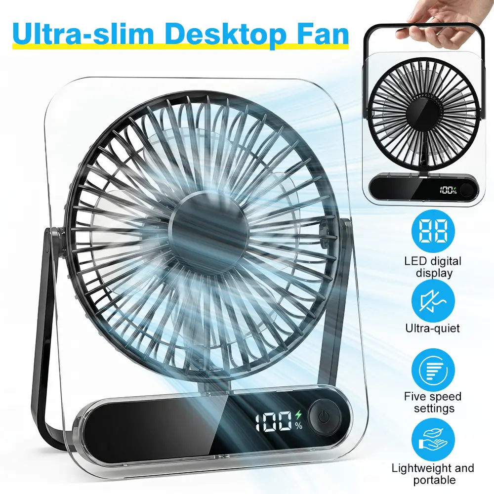 【DealsForYouDays】Portable USB Rechargeable Foldable Fan - 180° Folding, 5-Speed, Ultra-Quiet, Power Display, Handheld & Desk Cooling Fan for Home, Travel (Household Desktop Appliance)