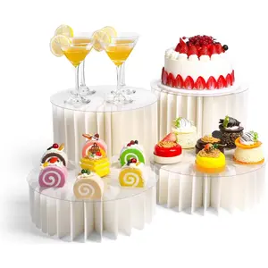 Cardboard Buffet Risers and Stands,  Risers for Buffet Table,  Display Stands for Party Catering Dessert Collectibles, White Cylinder Risers with  Disc (White, 4 Pack)