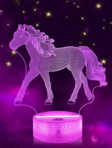 Horse Night Light for Girls, 3D Illusion LED Lamp with 16 Color Changing Lights & Remote Control, Horse Room Decor, Birthday Gift for Kids Boys & Girls