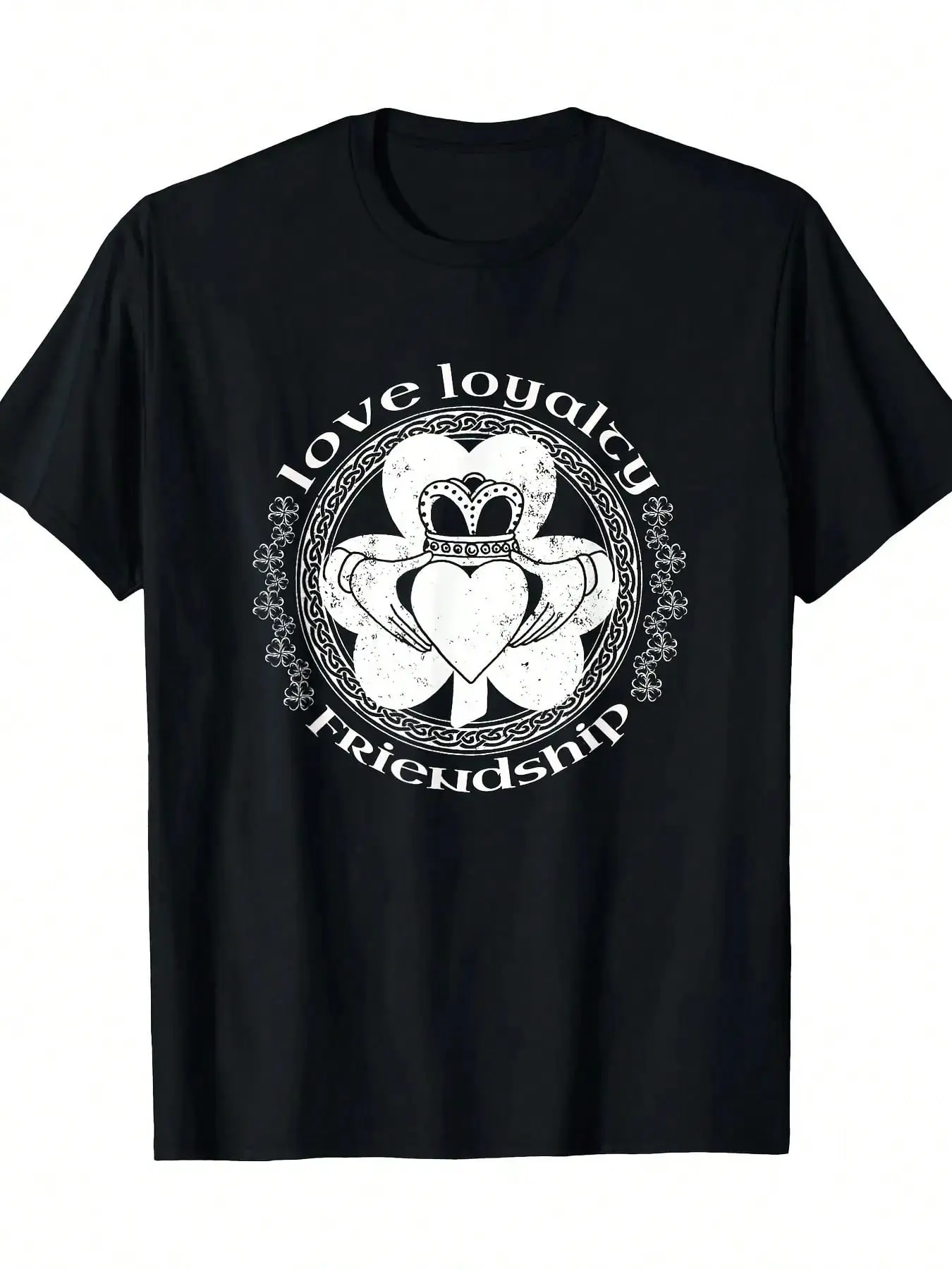Womens Claddagh Ring Irish Shamrock Celtic St Patricks Day T-Shirt - 100 Cotton 180gsm Black Casual Short Sleeve Round N