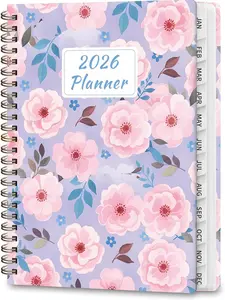 2026 Planner, Weekly and Monthly Calendar Planner , Jan 2026 - Dec 2026, Hardcover Calendar Planner with Tabs, Spiral Bound, Inner Pocket, Agenda Notebook for Office School Supplies, 6.2" x 8.5" - Pink Blossoms