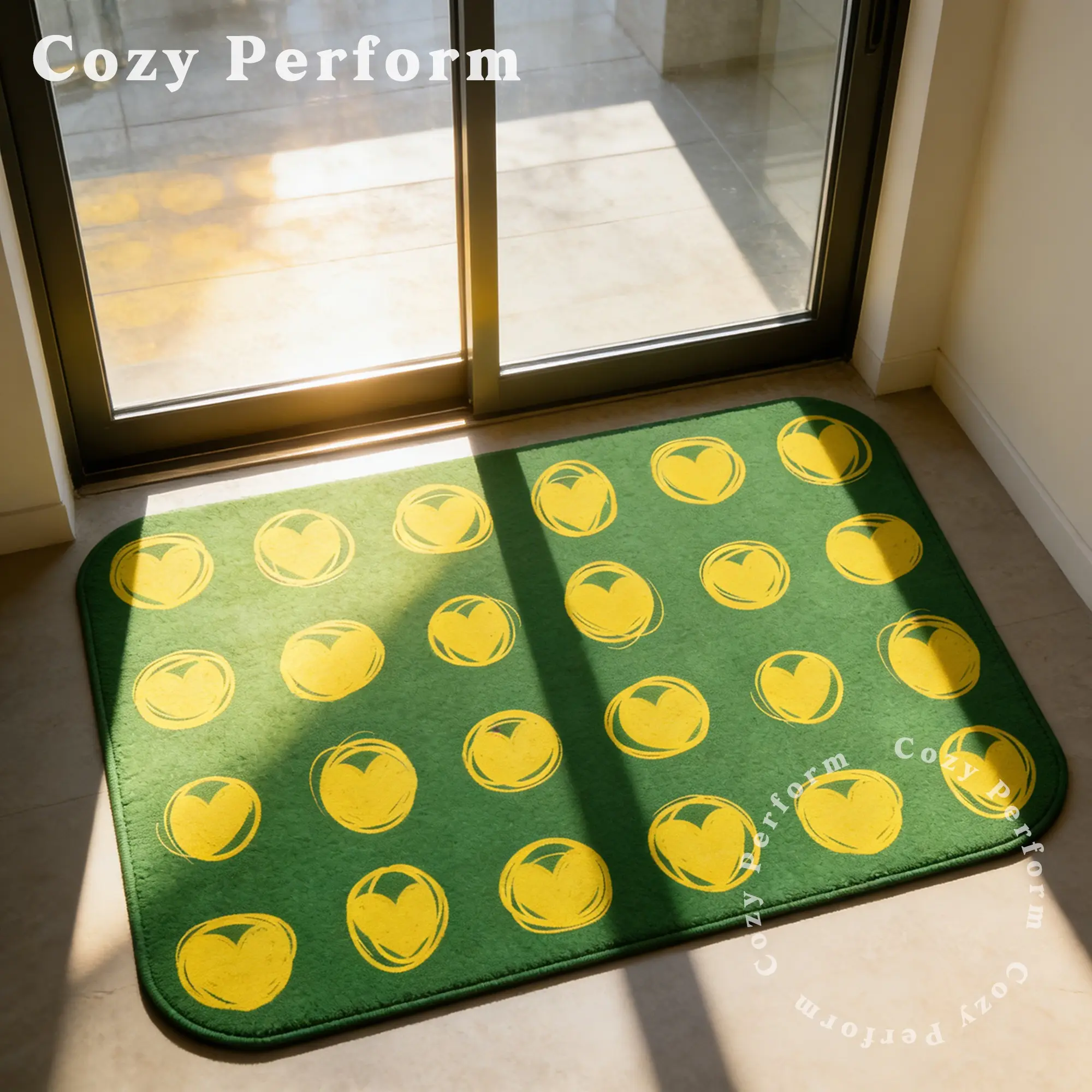 Valentine's Day Retro Dopamine Style Background Heart Entrance Rug, Washable Plush Mat for Home Decor