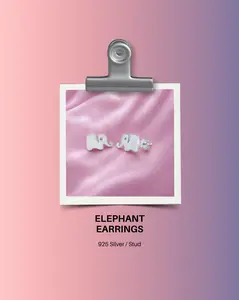 925 Sterling Silver Elephant Stud Earrings | Minimal Animal Earrings