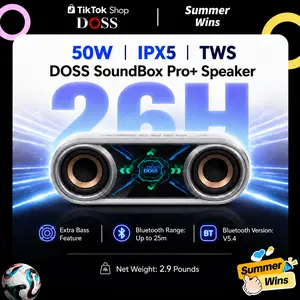 DOSS SoundBox Pro+ P400 Bluetooth Wireless Outdoor Speaker - 50W Full Range Stereo Sound System, Dual 25W Woofer Drivers, DSP Tech, 26H Playtime, 2 Batteries, USB Rechargeable Speaker, Portable, Home Use, Black with Phantom Mirror Light Show fathersdaygif