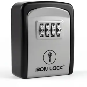 Iron Lock Wall Mount Key Lock Box Small, Combination, Outdoor (Grey)