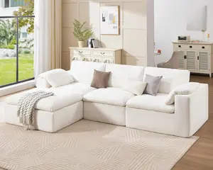 【Ships in multiple Boxes】AMERLIFE 130 inch Cloud Couch Sectional, No-Assembly Modular Sectional Sofa with 83.5 inch Deep Chaise, Oversize Cloud Couch for Living Room