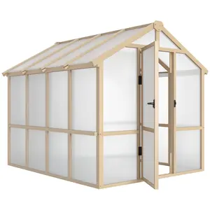 6.6' x 8' Walk-in Polycarbonate Greenhouse – 0.24" Thickened Panels. Solid Fir Wood Frame. Roof Vent + Lockable Door. Multi-Use as Storage Shed. 4+ Person Assembly