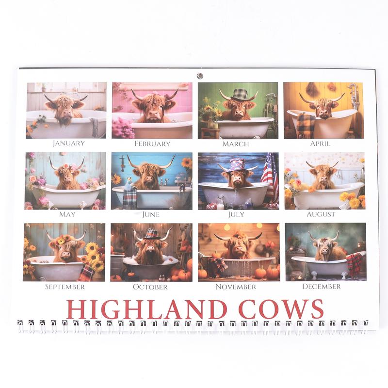 2026 Highland Cow Doodle Typography Calendar, Cute Monthly Planner, Fun Farm Animal Theme, Perfect Gift for Animal Lovers, High-Quality Print, Artistic Design