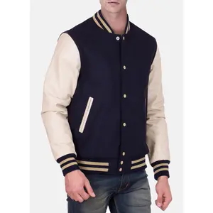 Mens Black and Beige Varsity Jacket