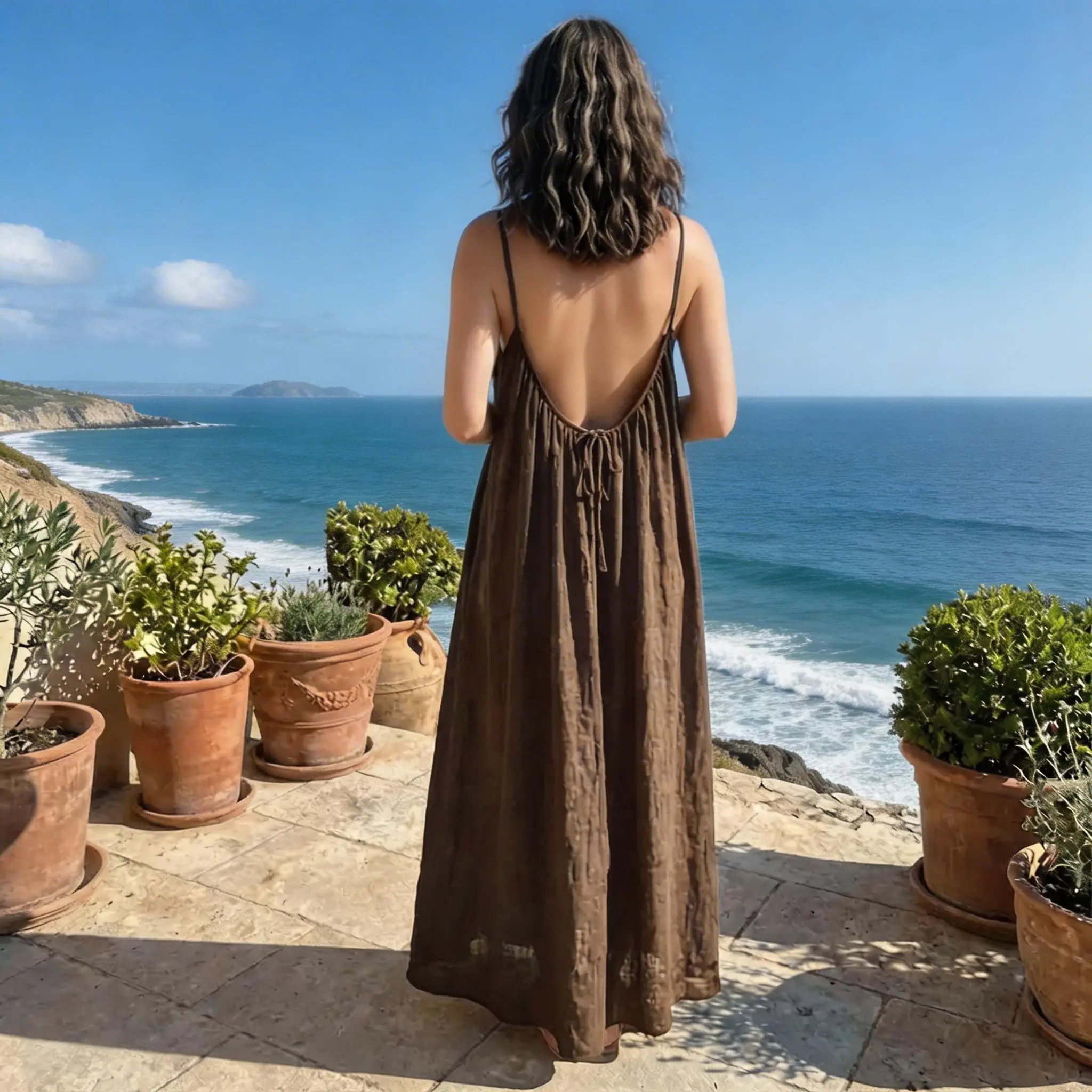 Women's Solid Color Open Backless Spaghetti Strap Cami Dress - Casual Minimalist Sleeveless Casual Wear for Summer Beach Holiday, Ladies Womenswear, Backless Dress, Lady