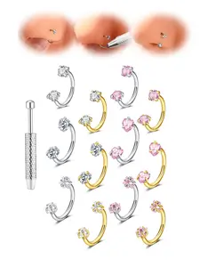 4-Piece Set 18g Stainless Steel Nose Rings, Septum Piercing, Heart & Star Design, Includes Tool Ball Seat, Fashionable Piercing Jewelry for All Seasons