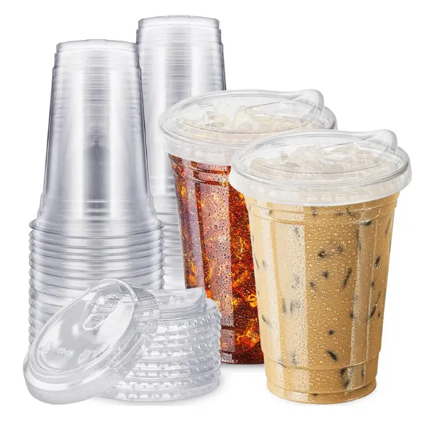 20 oz Clear Plastic Cups with Strawless Sip Lid,25 Sets Disposable Iced Coffee Cups with Lids,Disposable Clear Plastic Cups with Lids for Iced Coffee,Smoothie,Cold Drinks for Party