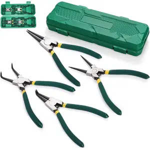 4 count Snap Ring Pliers Set, 7 Inch Heavy Duty Internal External Circlip Pliers Kit with Storage Case, Straight Bent Jaw Lock Pliers for Ring Remover Retaining