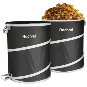40 Gallon Collapsible Trash Can 2-Pack | Reusable Outdoor Pop-Up Yard Waste Leaf Bag Garden Garbage Bin for Camping, Black