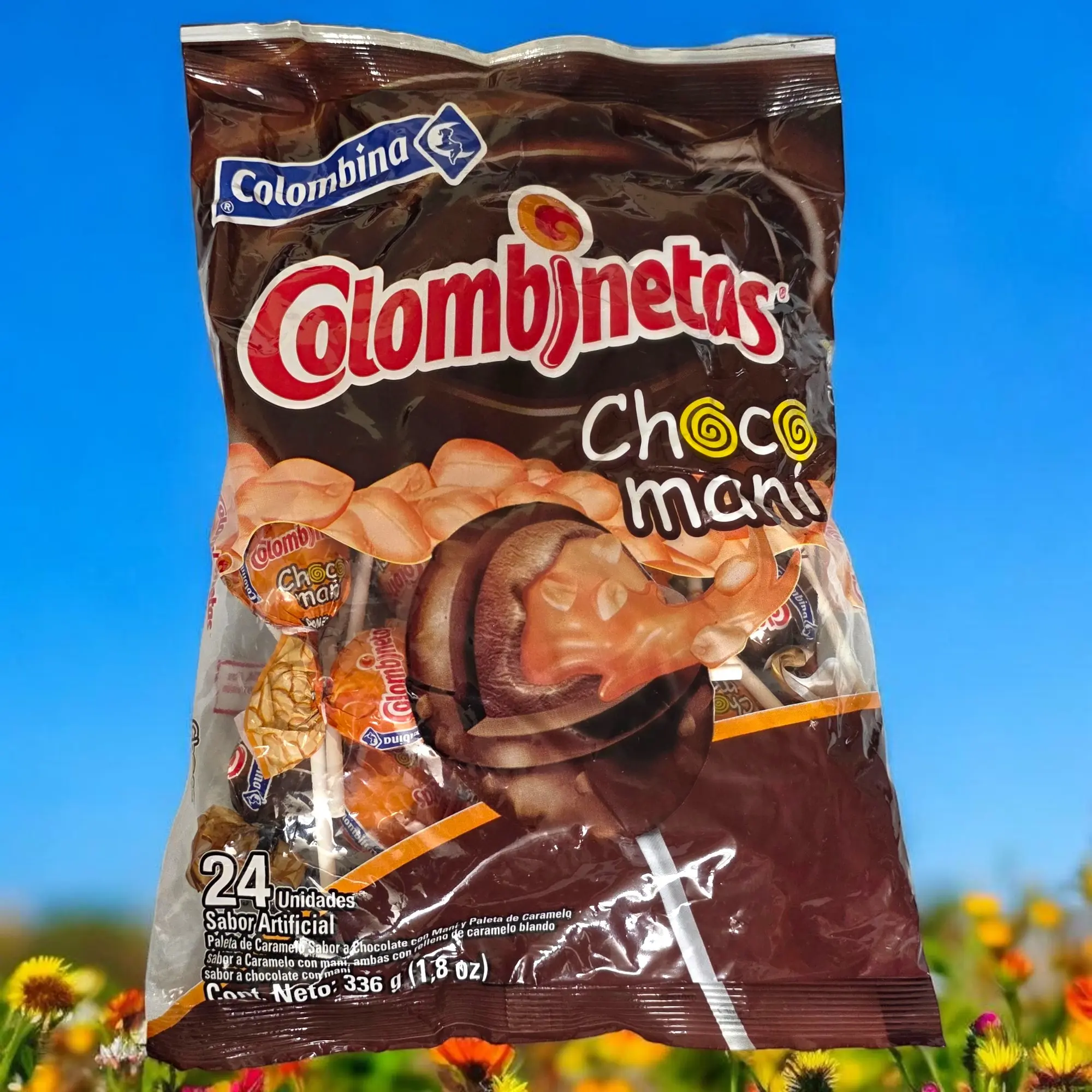 Colombina Bon bon bum Choco Mani 384g 24Unit Bubble gum Pops - Elegant Packaging for Parties and Gatherings - Snack