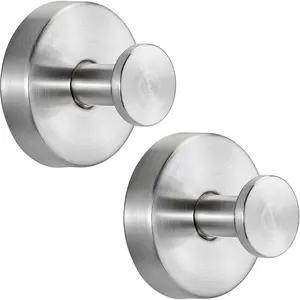 No-Drill Suction Cup Shower Hooks for Towels Robes Loofah, Suitable for Bathroom Walls Kitchen Glass Mirrors Tile Smooth Non-Porous Surfaces, 2 Pack Brushed Nickel