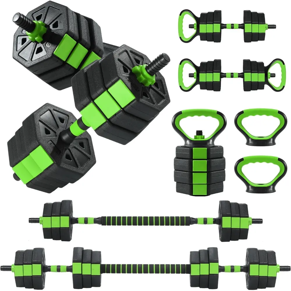 Adjustable 66 LBS Dumbbells Set, 4-in-1 Convertible Free Weights for Barbell and Kettlebell Home Workouts, Polyethylene Workout Equipment with Anti-Slip Grip, Convertible To Barbell, Strength Training Accessory, Fitness Equipment, Adjustable Weights, Weig