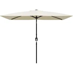 10' x 6.5' Rectangular Patio Umbrella, Outdoor Table Umbrella with Crank and Push Button Tilt, Market Umbrella Sun Umbrella with 6 Sturdy Ribs Tilt for Garden, Deck, Lawn, Pool -Beige