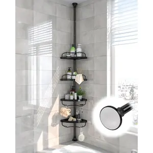 Corner Shower: Rustproof 125" Tension Inside Shower Organizer, Organizer Shelves for Shampoo Conditioner, to Ceiling Standing